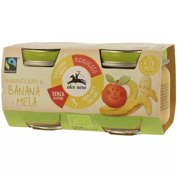 6 × 2 جرة زجاجية (160 غرام) من هريس الموز والتفاح طعام للرضع - منتجات عضوية “السي نيرو”