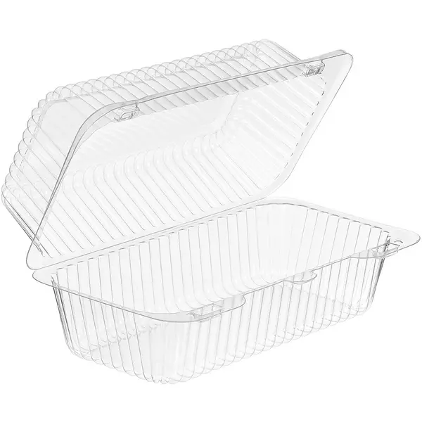 2 × 150 صندوق بلاستيك (48 اونصة سوائل) من وعاء مستطيل شفاف مع غطاء مفصلي “شركة إن لاين للبلاستيك”