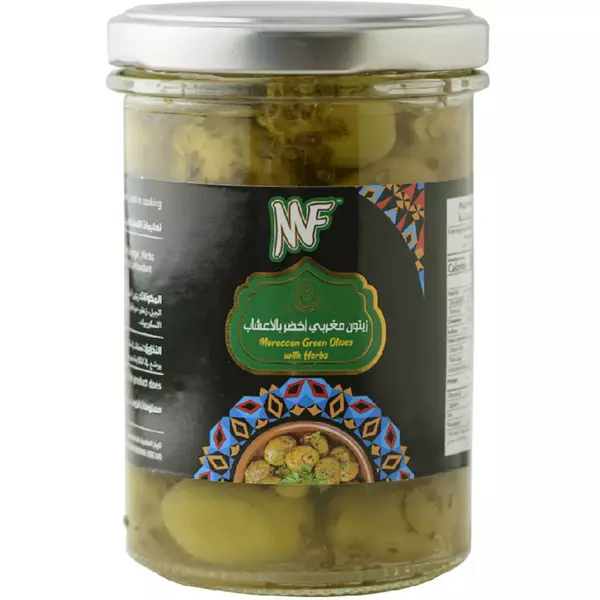 6 × جرة زجاجية (215 غرام) من زيتون مغربي أخضر بالأعشاب “إم إف”