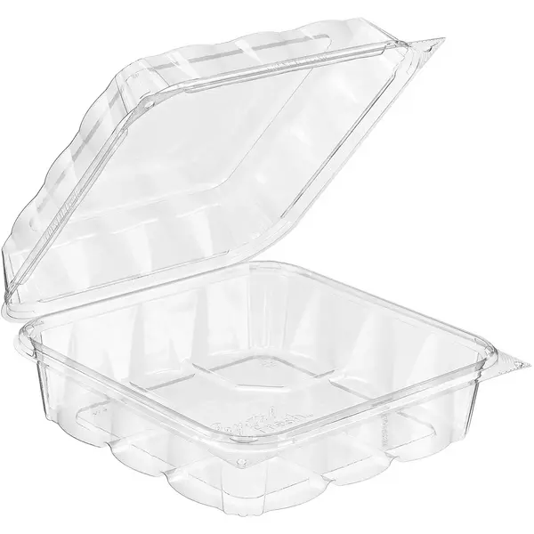 132 صندوق بلاستيك (101 اونصة سوائل) من وعاء كريستالي شفاف مربع مع غطاء مفصلي “شركة إن لاين للبلاستيك”
