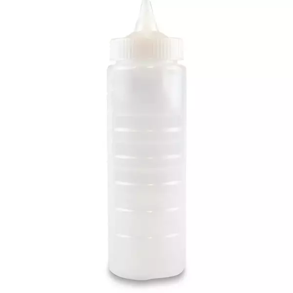 12 × 1 قنينة بلاستيكية (24 اونصة سوائل) من موزع زجاجات الضغط كولور ميت 24 أونصة بغطاء قياسي بفتحة واسعة مصبوب بعلامات أونصة على الزجاجة ، بولي إيثيلين شفاف “تريكس”