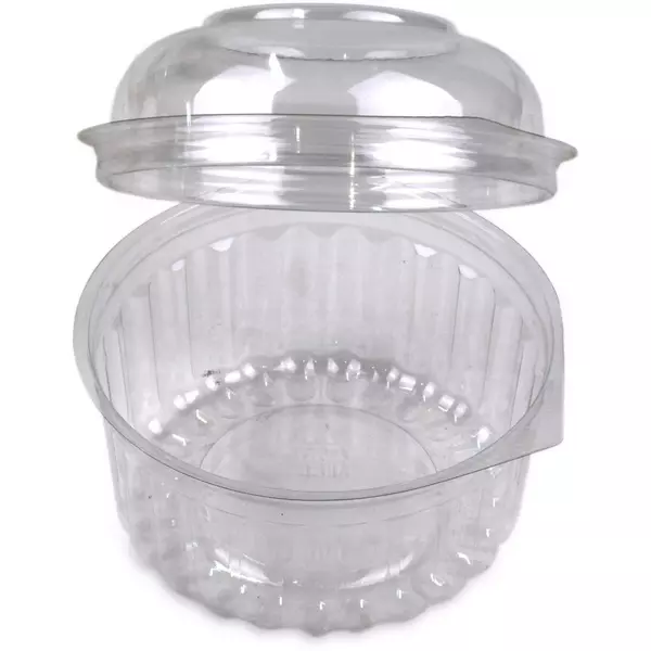 6 × 50 صندوق بلاستيك (12 اونصة سوائل) من وعاء شفاف دائري للسلطة مع غطاء مفصلي علي شكل قبة “ثيرموبلاست”