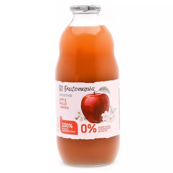 4 × قنينة زجاجية (1 لتر) من عصير تفاح خالي من السكر “فروتمانيا”