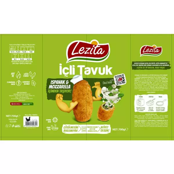 10 × قطعة (700 غرام) من دجاج محشى موزاريلا وسبانخ مجمد “ليزيتا”