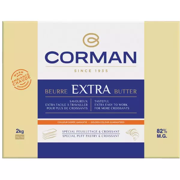 5 × كرتون (2 كيلو) من زبدة إكسترا غير مملحة 82% دسم حليب “كورمان”