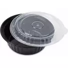4 × 50 صندوق بلاستيك (32 اونصة سوائل) من وعاء ميكروويف أسود مستدير مغ غطاء “ناتميد”