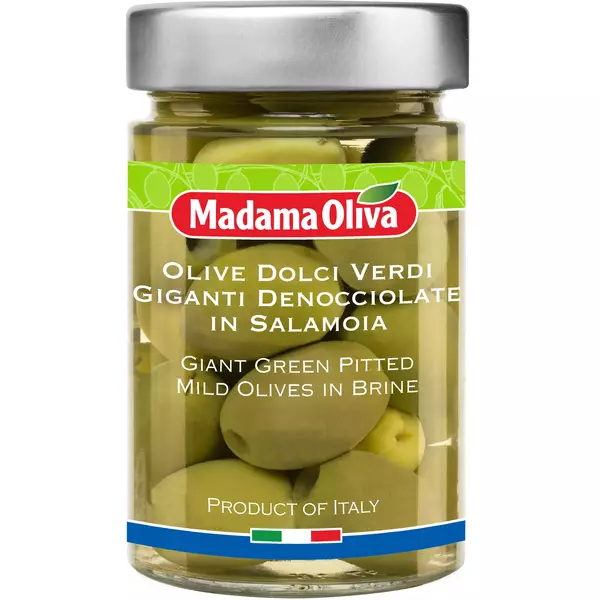 12 × جرة زجاجية (160 غرام) من زيتون اخضر كبير منقر  “ماداما أوليفا”