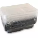 كرتون (200 قطعة) من وعاء أسود مستطيل الشكل بغطاء شفاف مع قسمين 