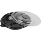 4 × 40 صندوق بلاستيك (12 اونصة سوائل) من وعاء سلطة دائري أسود مع غطاء شفاف “ثيرموبلاست”