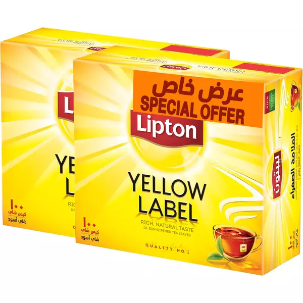 2 × كرتون (100 كيس شاي) من شاي العلامة الصفراء أكياس شاي “ليبتون”