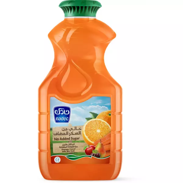 6 × قنينة بلاستيكية (1.5 لتر) من نكتار البرتقال والجزر مع الفواكه المشكلة خالي من السكر “نادك”