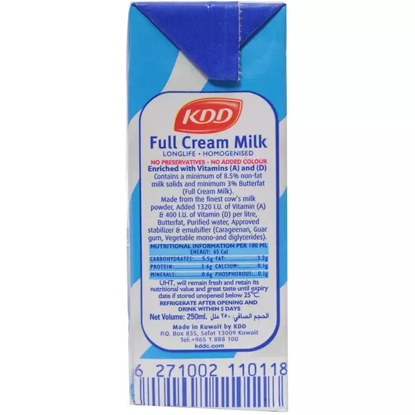 24 × Tetrapack (250 ml) of Full Fat Long Life Milk “KDD”