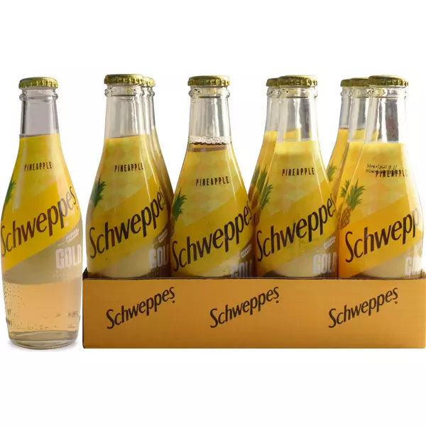 12 × قنينة زجاجية (250 مللتر) من شراب شعير خالي من الكحول بنكهة الأناناس “شويبس”