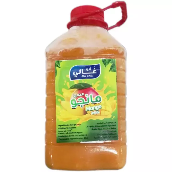 قنينة بلاستيكية (2 لتر) من عصير مانجو “أبو غالي”