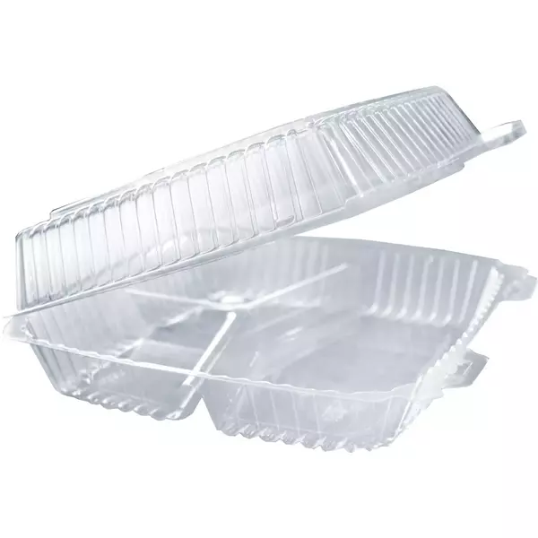 2 × 100 صندوق بلاستيك (87 اونصة سوائل) من وعاء مستطيل شفاف من 3 اقسام مع غطاء مفصلي “شركة إن لاين للبلاستيك”