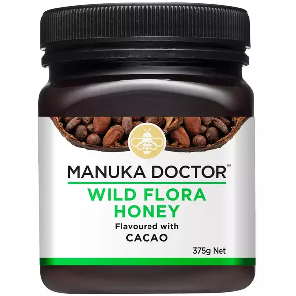 6 × جرة زجاجية (375 غرام) من عسل الأزهار البرية النيوزلاندية مع الكاكاو “مانوكا دكتور”