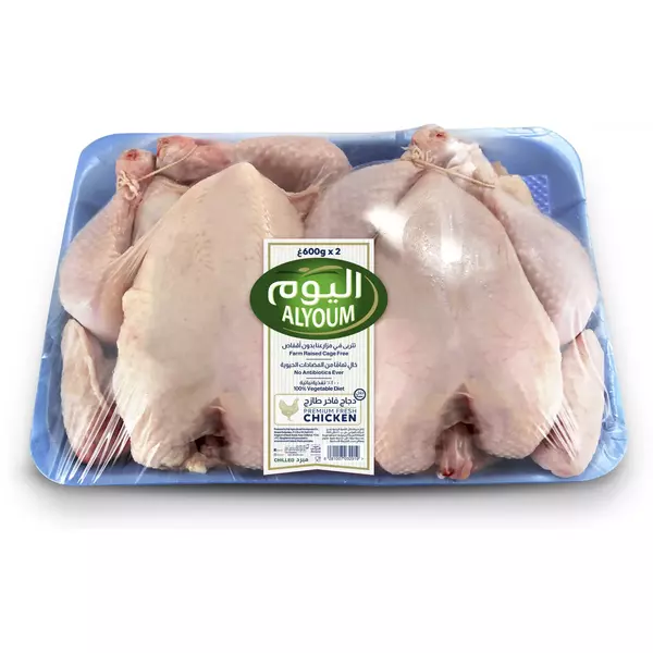 4 × 2 × 2 قطعة (600 غرام) من دجاج كامل طازج - معبأ في أطباق مزدوجة “اليوم”